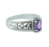 Sparkling Oval Amethyst Gemstone and 1/15 cttw Diamond Ring &  In 925 Sterling Silver, With Heart Design And 32 Diamonds