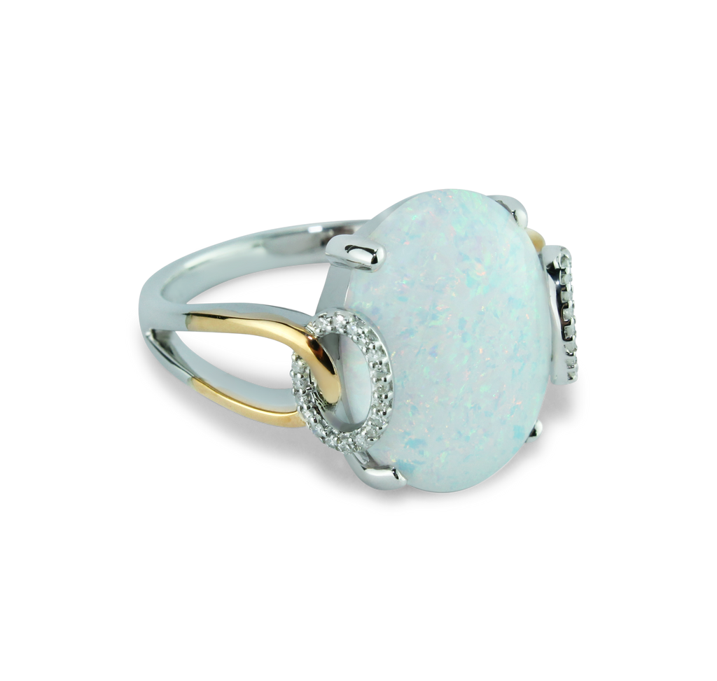 Classic 1/15 cttw Diamond & Created Opal Ring in 10K Rose Gold and 925 Sterling Silver