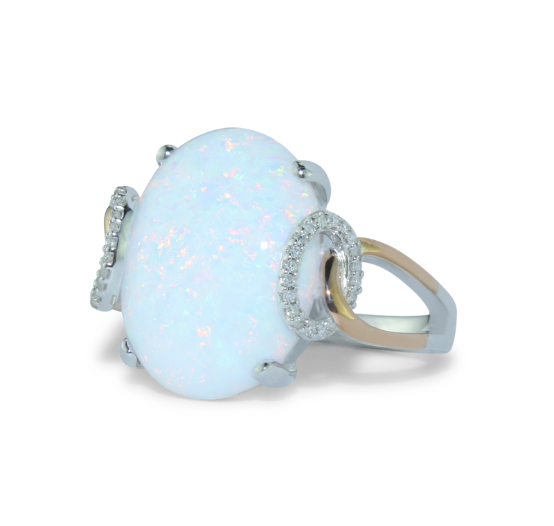 Classic 1/15 cttw Diamond & Created Opal Ring in 10K Rose Gold and 925 Sterling Silver