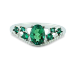 Luxurious Created Emerald Gemstone And 1/20 cttw Diamond Ring in 925 Sterling Silver Featuring 27 Diamonds