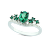 Luxurious Created Emerald Gemstone And 1/20 cttw Diamond Ring in 925 Sterling Silver Featuring 27 Diamonds