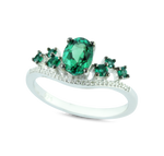 Luxurious Created Emerald Gemstone And 1/20 cttw Diamond Ring in 925 Sterling Silver Featuring 27 Diamonds