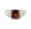 Elegant Garnet Cushion Gemstone Ring With Brilliant 1/10 cttw Diamonds In Classic 10K Rose & White Gold Setting