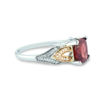 Elegant Garnet Cushion Gemstone Ring With Brilliant 1/10 cttw Diamonds In Classic 10K Rose & White Gold Setting