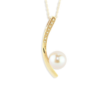 Artisan Designed Diamond & Freshwater Pearl Pendant In 10K Rose (Pink) Gold, Pearl Gives Off Lovely Pink Glow