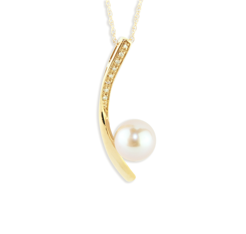 Artisan Designed Diamond & Freshwater Pearl Pendant In 10K Rose (Pink) Gold, Pearl Gives Off Lovely Pink Glow