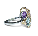 Elegantly Crafted Diamond, Pink & Green Amethyst Gemstone Ring With 19 Diamonds, Pear Shaped Gems, Set In 10K White And Rose Gold Setting