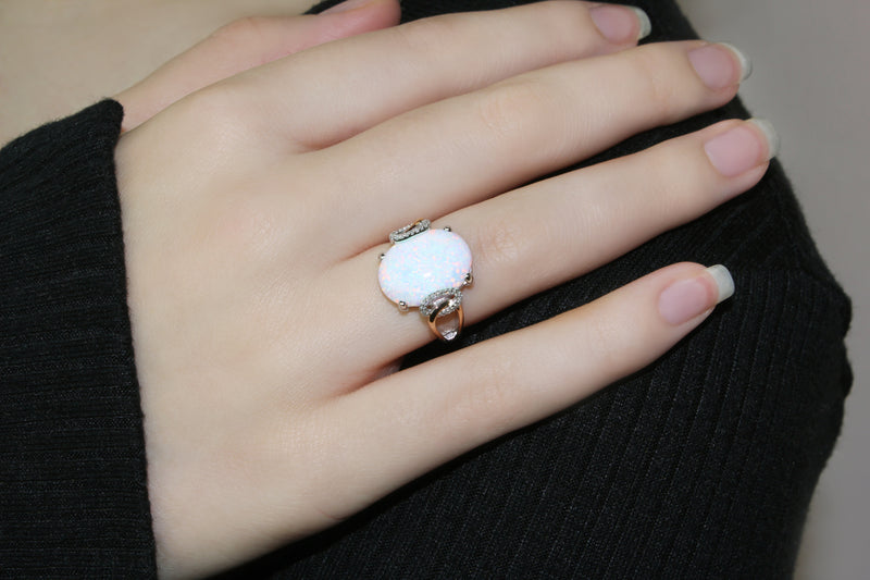 Classic 1/15 cttw Diamond & Created Opal Ring in 10K Rose Gold and 925 Sterling Silver