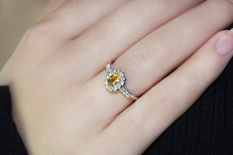 Elegant Citrine & White Created Sapphire Ring in 925 Sterling Silver