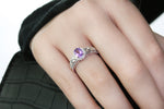 Sparkling Oval Amethyst Gemstone and 1/15 cttw Diamond Ring &  In 925 Sterling Silver, With Heart Design And 32 Diamonds