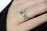 Sparkling Oval Amethyst Gemstone and 1/15 cttw Diamond Ring &  In 925 Sterling Silver, With Heart Design And 32 Diamonds