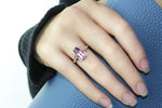 Breathtaking Pink Amethyst Ring With 34 Sparkling Diamonds (1/8 carat) set in Sterling Silver (925) and 10K Rose (Pink) Gold