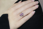 Breathtaking Pink Amethyst Ring With 34 Sparkling Diamonds (1/8 carat) set in Sterling Silver (925) and 10K Rose (Pink) Gold