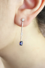 Delicate and Stylish Created Blue Sapphire With 1/15 cttw Diamonds Drop Earrings , Sterling Silver 925