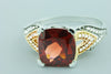 Elegant Garnet Cushion Gemstone Ring With Brilliant 1/10 cttw Diamonds In Classic 10K Rose & White Gold Setting