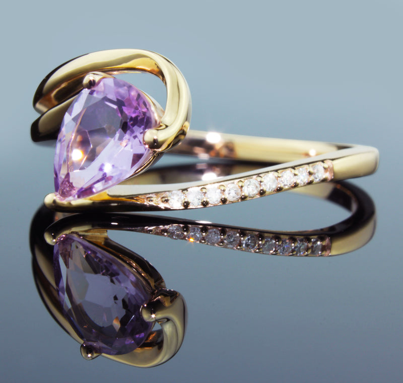 Brilliant Pink Amethyst And 1/20 cttw Diamond Ring In Elegant 10K Pink (Rose) Gold