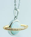 Gorgeous Created Opal Sphere, Planet, Orb, Ringed By Brilliant Diamonds (1/20cttw), Very Trendy, 10K Gold Pendant