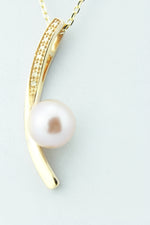 Artisan Designed Diamond & Freshwater Pearl Pendant In 10K Rose (Pink) Gold, Pearl Gives Off Lovely Pink Glow