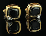 Petite 10K Rose (Pink) Gold 6mm Onyx & Diamond Earrings With Post Back