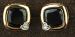 Petite 10K Rose (Pink) Gold 6mm Onyx & Diamond Earrings With Post Back