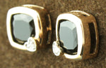 Petite 10K Rose (Pink) Gold 6mm Onyx & Diamond Earrings With Post Back