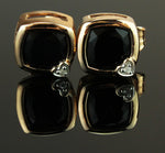 Petite 10K Rose (Pink) Gold 6mm Onyx & Diamond Earrings With Post Back