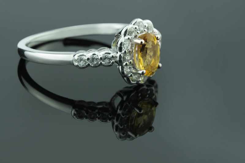 Elegant Citrine & White Created Sapphire Ring in 925 Sterling Silver