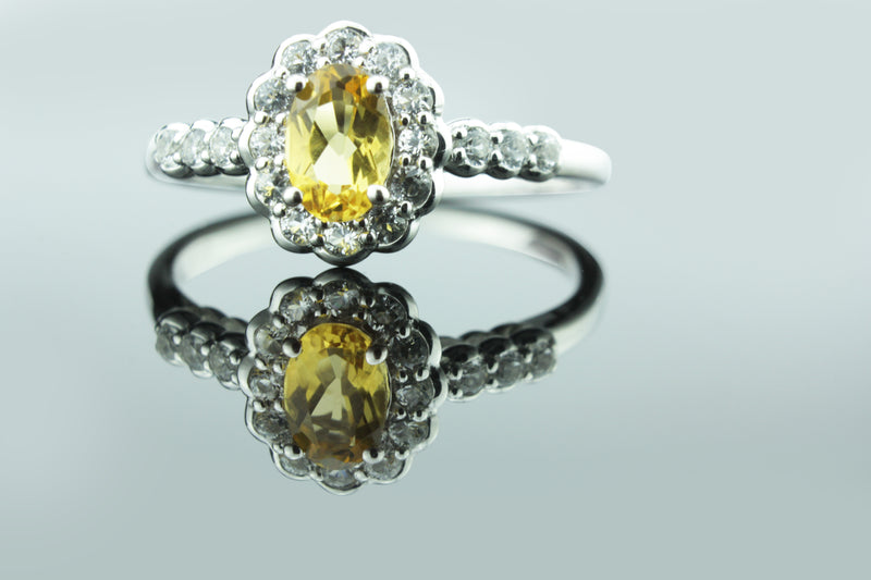 Elegant Citrine & White Created Sapphire Ring in 925 Sterling Silver