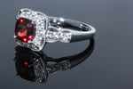 Classic Garnet & White Created Sapphire Ring in 925 Sterling Silver