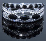 Stunning Onyx and White Topaz Statement Ring in 925 Sterling Silver with 60 gems!