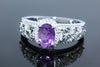 Sparkling Oval Amethyst Gemstone and 1/15 cttw Diamond Ring &  In 925 Sterling Silver, With Heart Design And 32 Diamonds