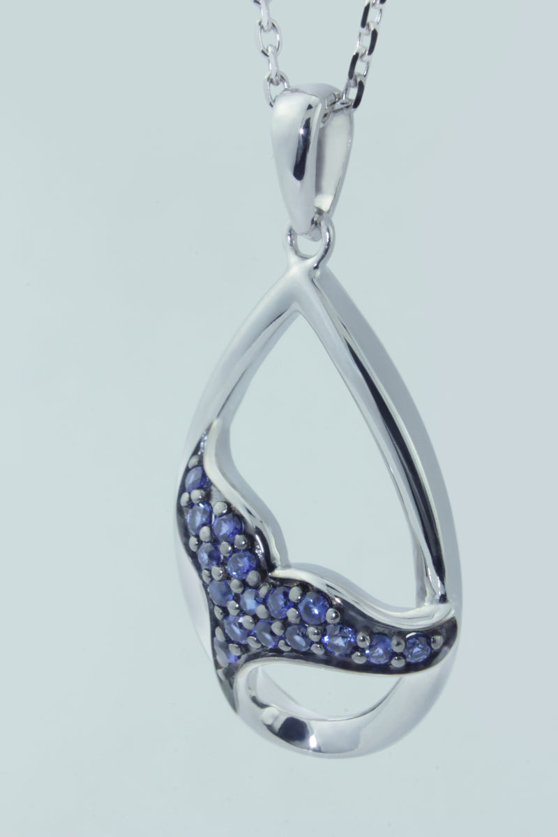 Elegant Whale / Dolphin Tail Pendant with stunning London Blue Topaz in Sparkling Sterling Silver (925)