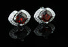 6mm Cushion Cut Garnet Gemstone Earrings Featuring White Sapphires, 925 Sterling Silver Post Earrings