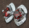 6mm Cushion Cut Garnet Gemstone Earrings Featuring White Sapphires, 925 Sterling Silver Post Earrings