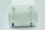 Delicate and Stylish Created Blue Sapphire With 1/15 cttw Diamonds Drop Earrings , Sterling Silver 925