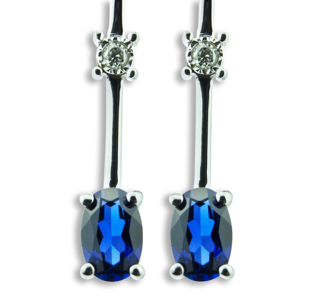 Delicate and Stylish Created Blue Sapphire With 1/15 cttw Diamonds Drop Earrings , Sterling Silver 925