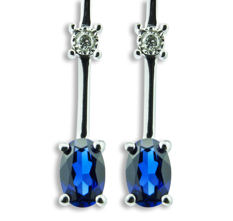 Delicate and Stylish Created Blue Sapphire With 1/15 cttw Diamonds Drop Earrings , Sterling Silver 925