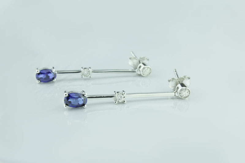 Delicate and Stylish Created Blue Sapphire With 1/15 cttw Diamonds Drop Earrings , Sterling Silver 925