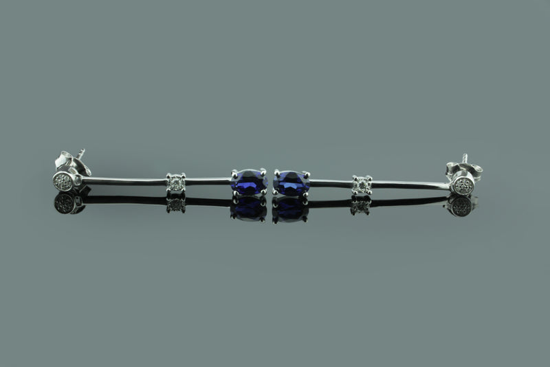 Delicate and Stylish Created Blue Sapphire With 1/15 cttw Diamonds Drop Earrings , Sterling Silver 925