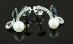 White Topaz, Onyx & Freshwater Pearl Earrings in 925 Sterling Silver Post Earrings