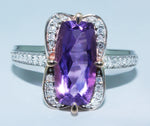 Breathtaking Pink Amethyst Ring With 34 Sparkling Diamonds (1/8 carat) set in Sterling Silver (925) and 10K Rose (Pink) Gold