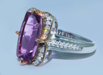 Breathtaking Pink Amethyst Ring With 34 Sparkling Diamonds (1/8 carat) set in Sterling Silver (925) and 10K Rose (Pink) Gold