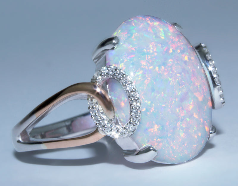 Classic 1/15 cttw Diamond & Created Opal Ring in 10K Rose Gold and