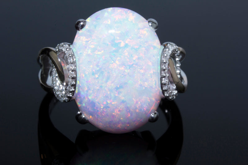 Classic 1/15 cttw Diamond & Created Opal Ring in 10K Rose Gold and