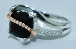 Classic 1/15 cttw Diamond & Onyx Ring With 10K Rose Gold and 925 Sterling Silver.